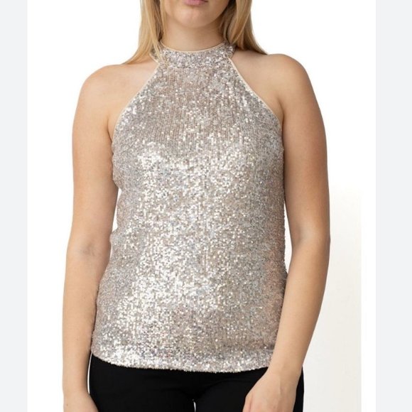 NWT Cable & Gauge Silver Sequin Halter Neck Top - Picture 8 of 8